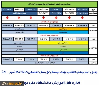 جدول زمانبندی انتخاب واحد نمیسال اول سال تحصیلی 1404-1405   مهر-041
