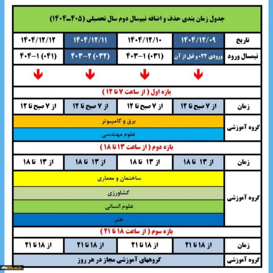 جدول زمان‌بندی حذف و اضافه  2